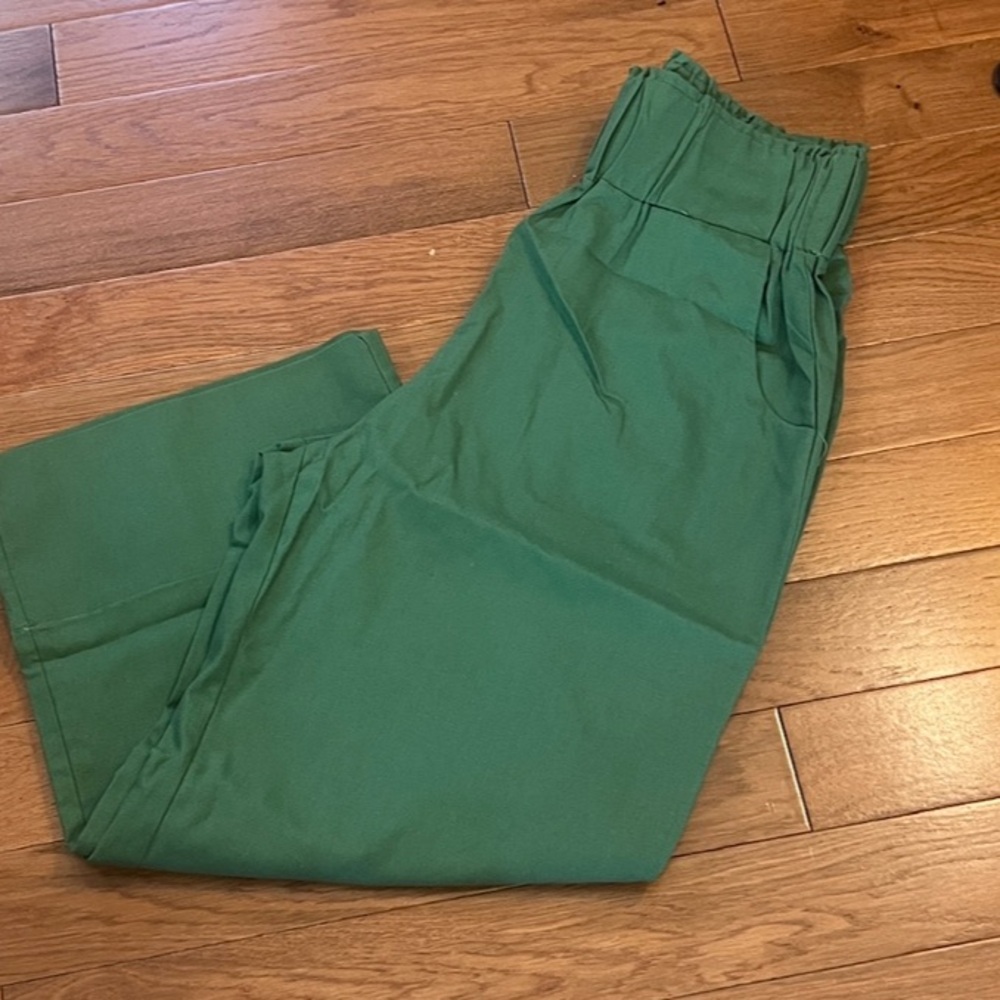 Kourt, Emerald Green Pull-On Wide Leg Pants Elastic Waist Lounge Resort Size M - Picture 2 of 8